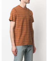 rotbraunes horizontal gestreiftes T-Shirt mit einem Rundhalsausschnitt von Carhartt WIP