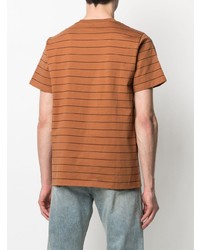 rotbraunes horizontal gestreiftes T-Shirt mit einem Rundhalsausschnitt von Carhartt WIP