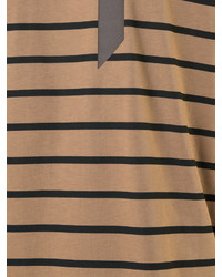 rotbraunes horizontal gestreiftes T-Shirt mit einem Rundhalsausschnitt von Neil Barrett