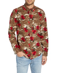 rotbraunes Langarmhemd mit Blumenmuster