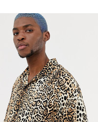 rotbraunes Langarmhemd mit Leopardenmuster