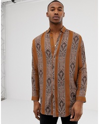 rotbraunes Langarmhemd mit Paisley-Muster