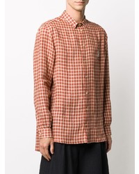 rotbraunes Langarmhemd mit Vichy-Muster von Gucci