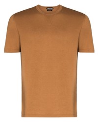 rotbraunes Seide T-Shirt mit einem Rundhalsausschnitt von Tom Ford