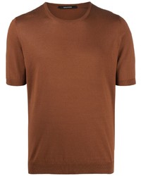 rotbraunes Strick Seide T-Shirt mit einem Rundhalsausschnitt