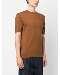 rotbraunes Strick T-Shirt mit einem Rundhalsausschnitt von Zegna