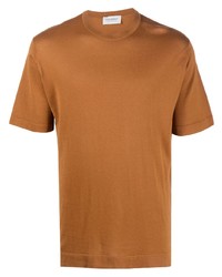 rotbraunes Strick T-Shirt mit einem Rundhalsausschnitt von John Smedley