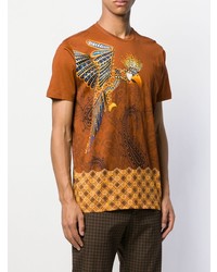 rotbraunes T-Shirt mit einem Rundhalsausschnitt mit Paisley-Muster von Etro