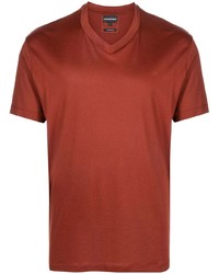 rotbraunes T-Shirt mit einem V-Ausschnitt von Emporio Armani