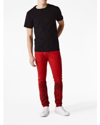 rote bedruckte enge Jeans von purple brand