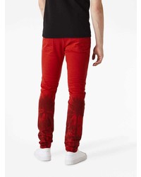 rote bedruckte enge Jeans von purple brand