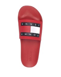 rote bedruckte Gummi Sandalen von Tommy Jeans