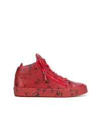 rote bedruckte hohe Sneakers aus Leder von Giuseppe Zanotti Design