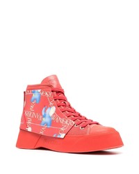 rote bedruckte hohe Sneakers aus Leder von JW Anderson