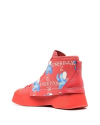 rote bedruckte hohe Sneakers aus Leder von JW Anderson