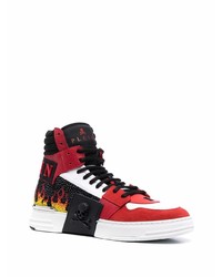 rote bedruckte hohe Sneakers aus Leder von Philipp Plein