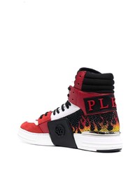 rote bedruckte hohe Sneakers aus Leder von Philipp Plein