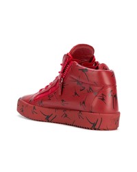 rote bedruckte hohe Sneakers aus Leder von Giuseppe Zanotti Design