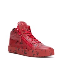 rote bedruckte hohe Sneakers aus Leder von Giuseppe Zanotti Design