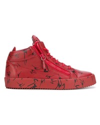 rote bedruckte hohe Sneakers aus Leder von Giuseppe Zanotti Design