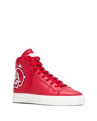 rote bedruckte hohe Sneakers aus Leder von Philipp Plein