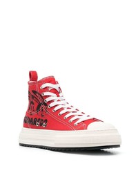 rote bedruckte hohe Sneakers aus Segeltuch von DSQUARED2