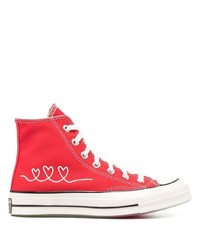 rote bedruckte hohe Sneakers aus Segeltuch von Converse