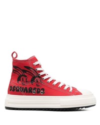 rote bedruckte hohe Sneakers aus Segeltuch von DSQUARED2