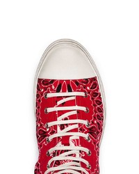 rote bedruckte hohe Sneakers aus Segeltuch von Saint Laurent