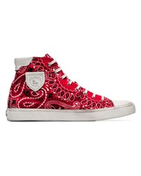 rote bedruckte hohe Sneakers aus Segeltuch von Saint Laurent
