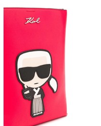 rote bedruckte Leder Beuteltasche von Karl Lagerfeld