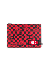 rote bedruckte Leder Clutch Handtasche von McQ Alexander McQueen