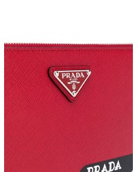 rote bedruckte Leder Clutch Handtasche von Prada