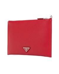 rote bedruckte Leder Clutch Handtasche von Prada