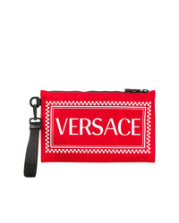 rote bedruckte Leder Clutch Handtasche von Versace