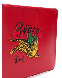 rote bedruckte Leder Clutch von Kenzo