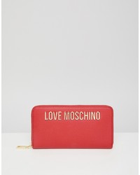 rote bedruckte Leder Clutch von Love Moschino