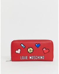 rote bedruckte Leder Clutch von Love Moschino