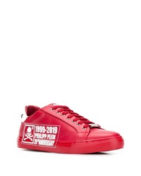 rote bedruckte Leder niedrige Sneakers von Philipp Plein