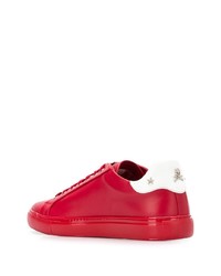 rote bedruckte Leder niedrige Sneakers von Philipp Plein