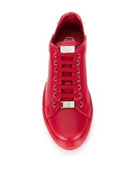 rote bedruckte Leder niedrige Sneakers von Philipp Plein