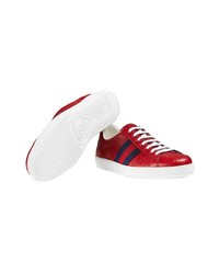 rote bedruckte Leder niedrige Sneakers von Gucci