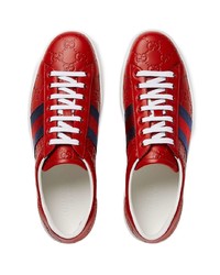 rote bedruckte Leder niedrige Sneakers von Gucci
