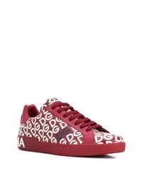 rote bedruckte Leder niedrige Sneakers von Dolce & Gabbana