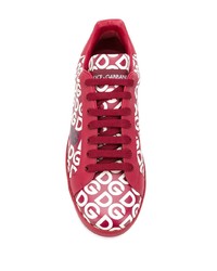 rote bedruckte Leder niedrige Sneakers von Dolce & Gabbana