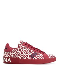 rote bedruckte Leder niedrige Sneakers von Dolce & Gabbana