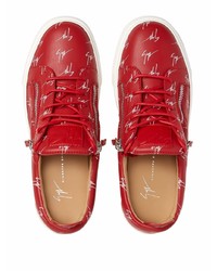 rote bedruckte Leder niedrige Sneakers von Giuseppe Zanotti