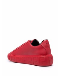 rote bedruckte Leder niedrige Sneakers von Versace