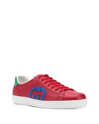 rote bedruckte Leder niedrige Sneakers von Gucci