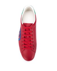 rote bedruckte Leder niedrige Sneakers von Gucci